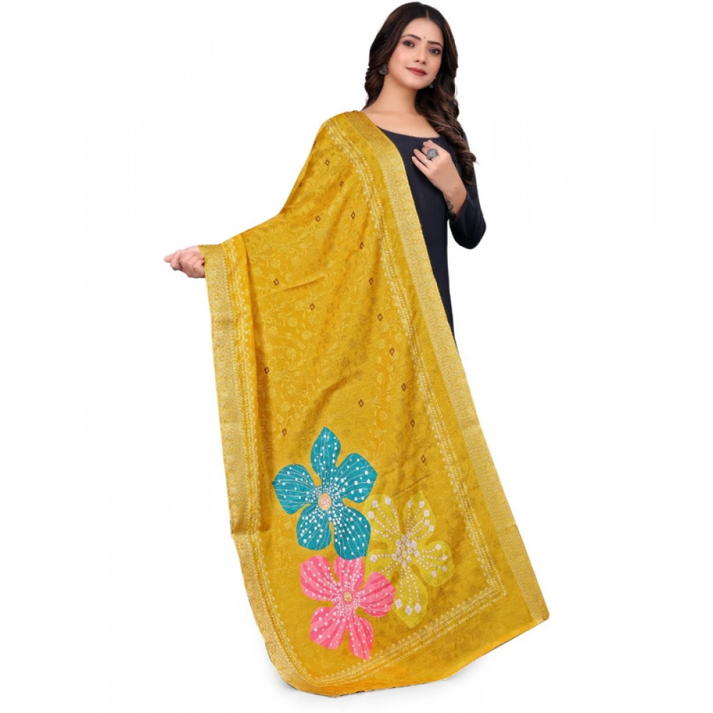 Generic Women's chanderi silk Printed Dupatta (Yellow, Length: 2 Mtr) - Image 3