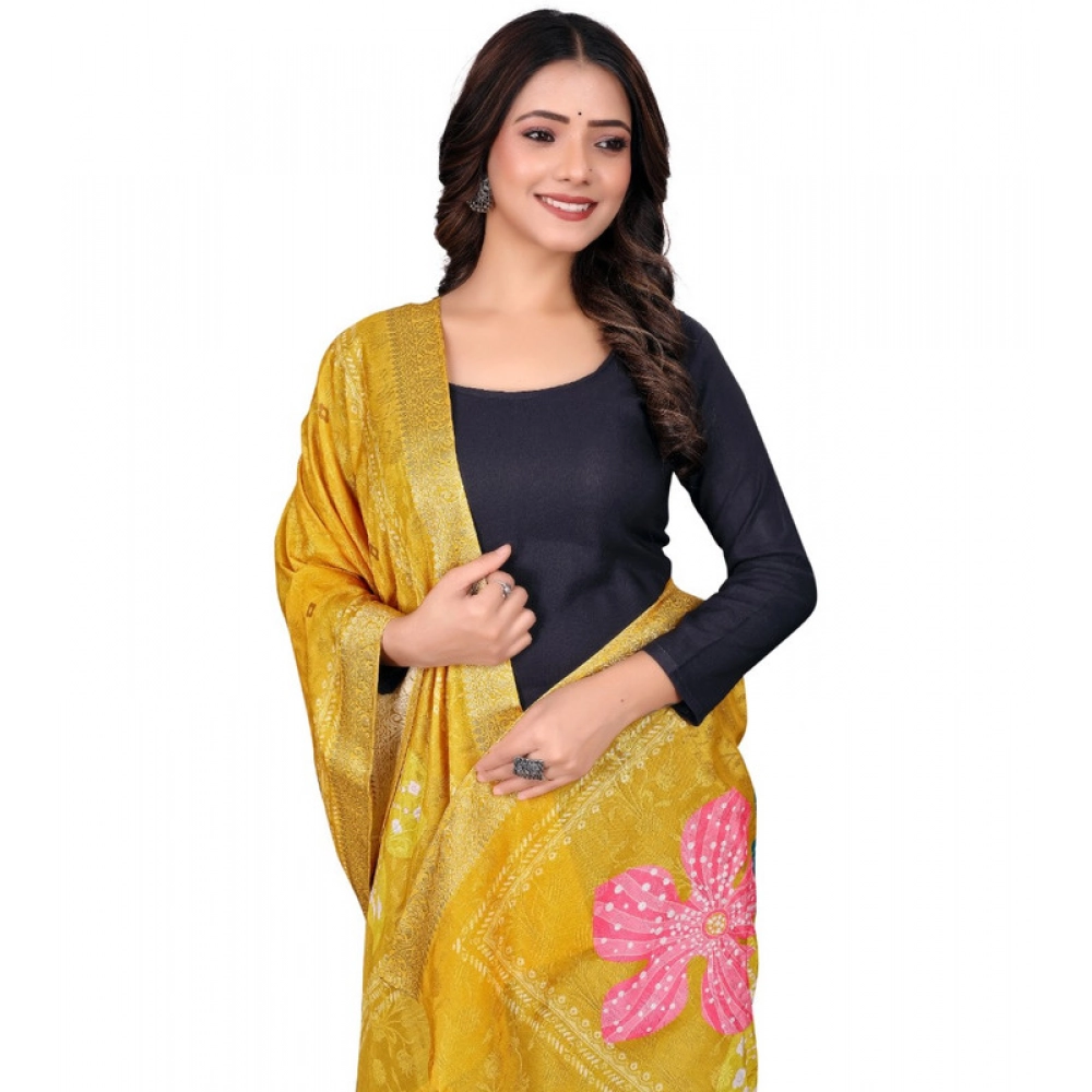 Generic Women's chanderi silk Printed Dupatta (Yellow, Length: 2 Mtr) - Image 2