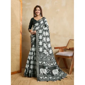 Generic Women's Silk Blend Printed Saree With Unstitched Blouse 5.5Mtr (Green)