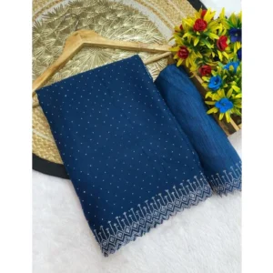 Generic Women's Georgette Stone Work Saree With Unstitched Blouse 5.5Mtr (Light Green)