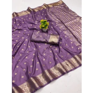 Generic Women's Jacquard Silk Jaquard Woven Saree With Unstitched Blouse 5.5Mtr (Purple)