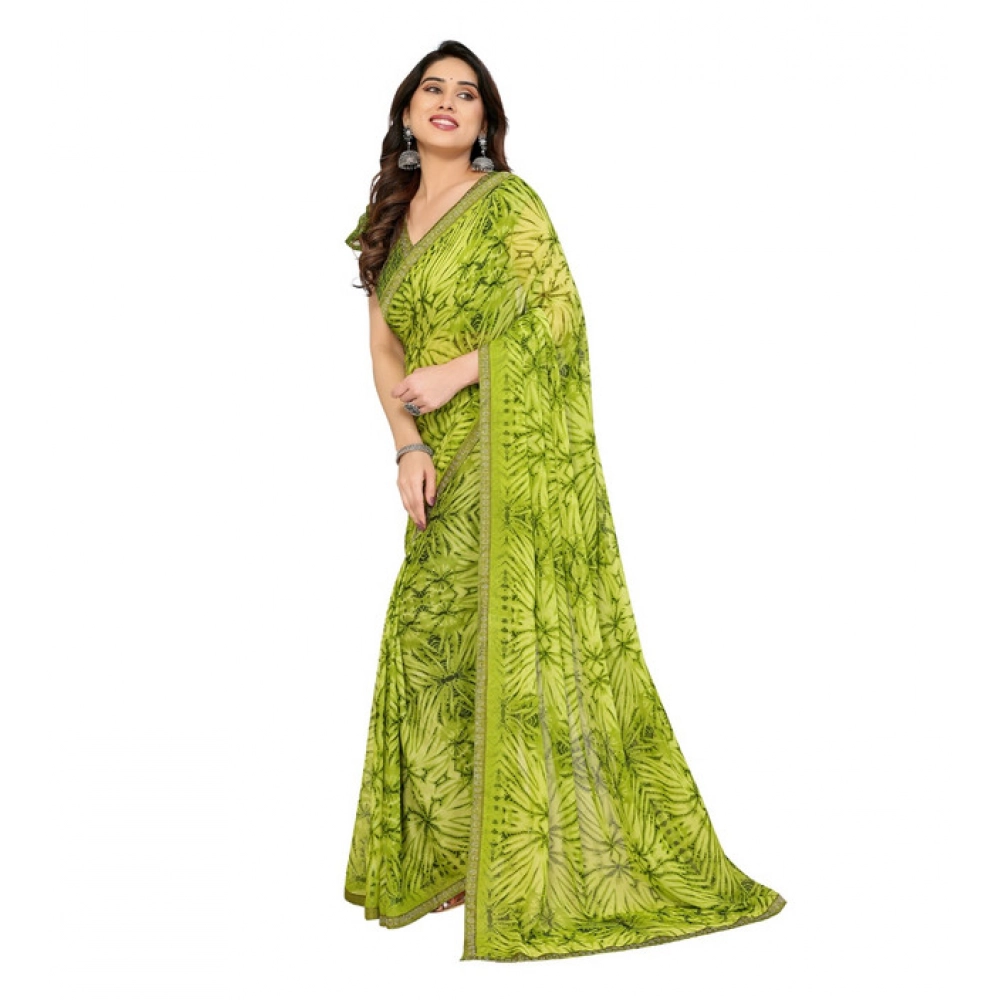 Generic Women's Georgette Printed Saree With Unstitched Blouse 5.5Mtr (Mehendi Green) - Image 4