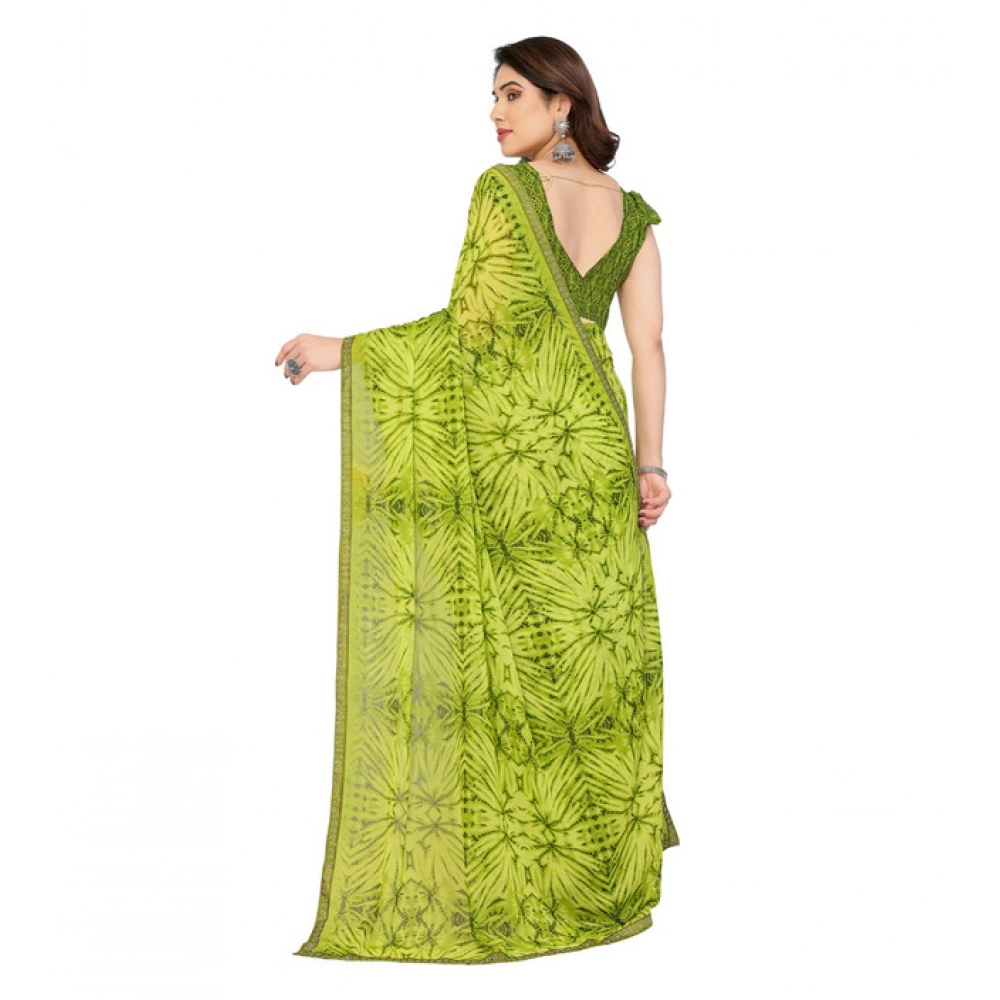 Generic Women's Georgette Printed Saree With Unstitched Blouse 5.5Mtr (Mehendi Green) - Image 3