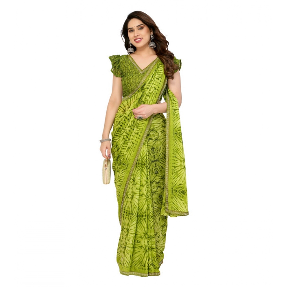 Generic Women's Georgette Printed Saree With Unstitched Blouse 5.5Mtr (Mehendi Green) - Image 2