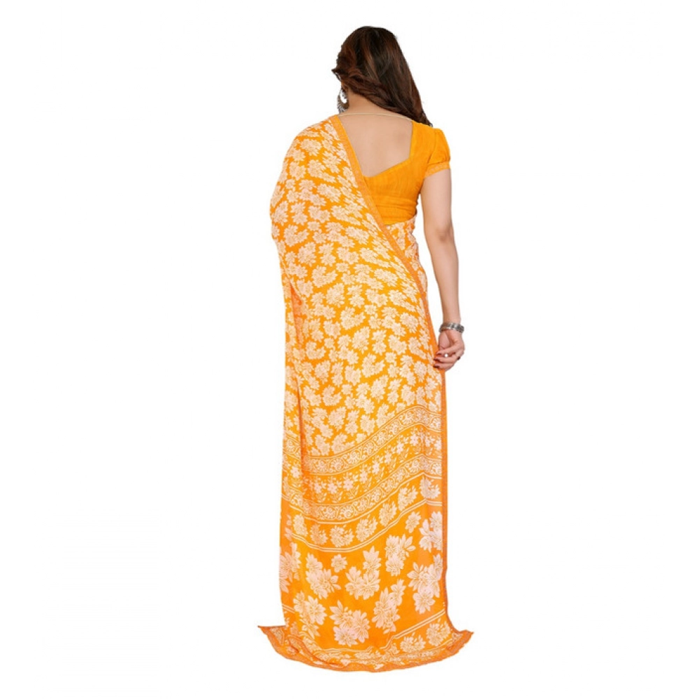 Generic Women's Georgette Printed Saree With Unstitched Blouse 5.5Mtr (Yellow) - Image 3
