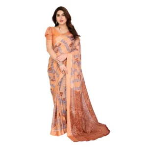 Generic Women's Georgette Printed Saree With Unstitched Blouse 5.5Mtr (Orange)
