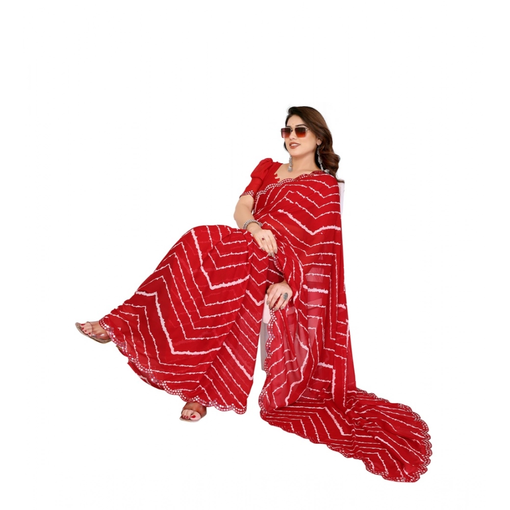 Generic Women's Georgette Printed Saree With Unstitched Blouse 5.5Mtr (Red) - Image 2