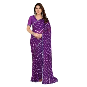 Generic Women's Georgette Printed Saree With Unstitched Blouse 5.5Mtr (Purple)