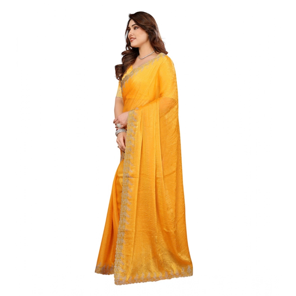 Generic Women's Georgette Printed Saree With Unstitched Blouse 5.5Mtr (Yellow) - Image 4