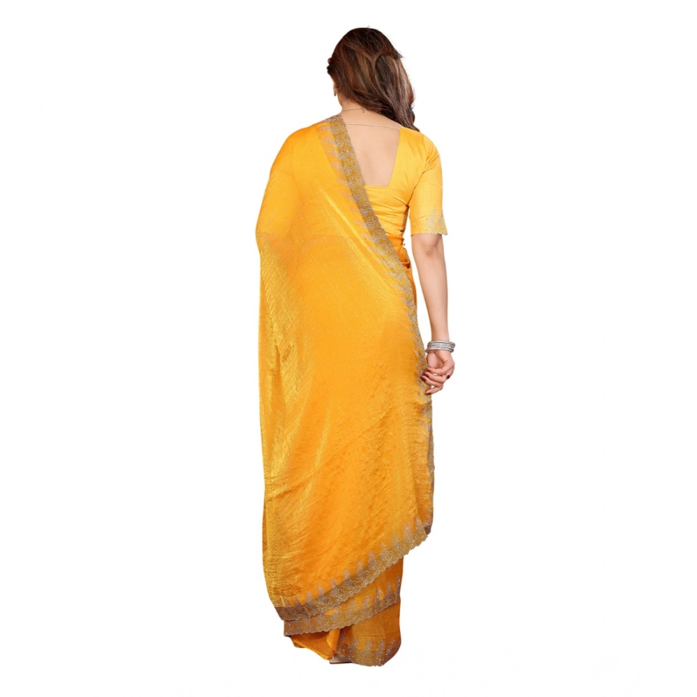 Generic Women's Georgette Printed Saree With Unstitched Blouse 5.5Mtr (Yellow) - Image 3