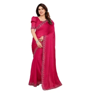 Generic Women's Georgette Printed Saree With Unstitched Blouse 5.5Mtr (Pink)