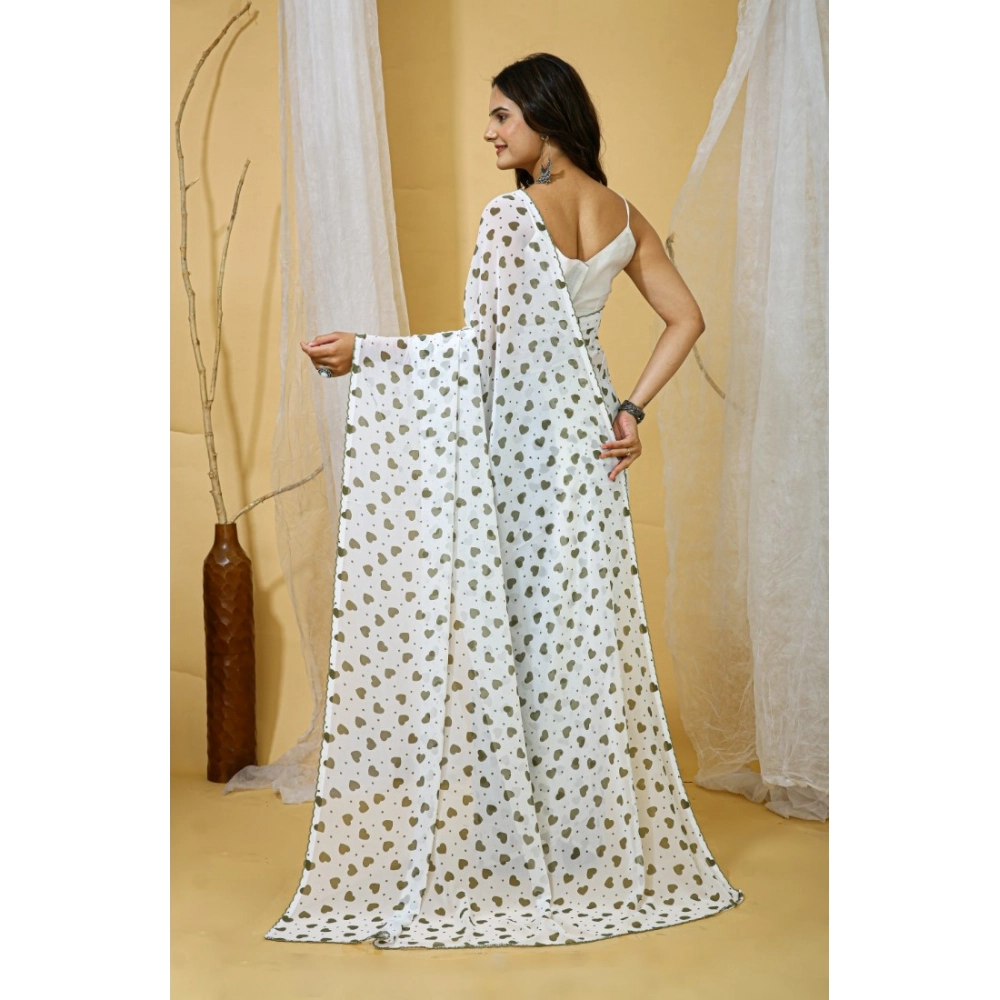 Generic Women's Georgette Printed Saree With Unstitched Blouse 5.5Mtr (White-Grey) - Image 4