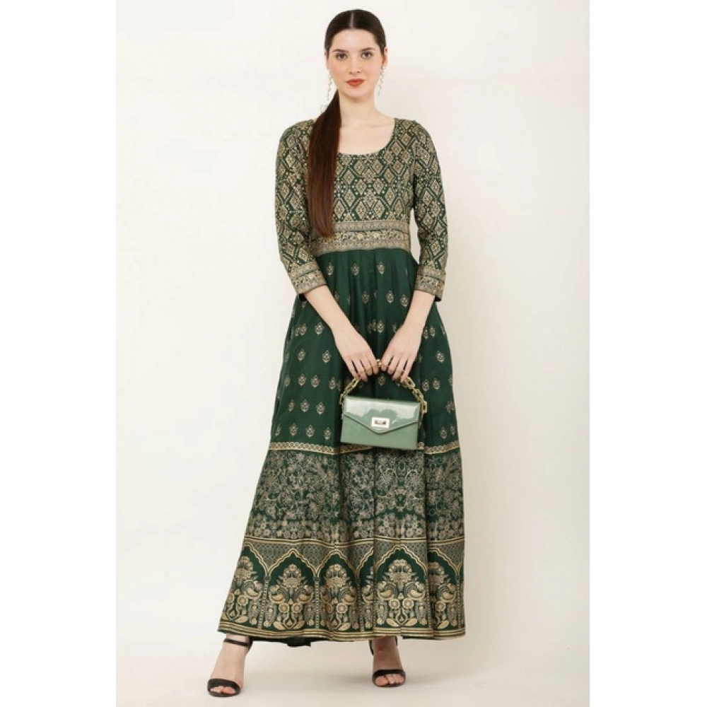 Generic Women's Casual Rayon 3-4th Sleeves Anarkali Kurti (Green) - Image 4