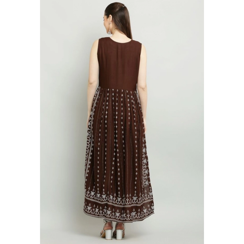 Generic Women's Casual Rayon Sleeveless Kurti (Brown) - Image 3