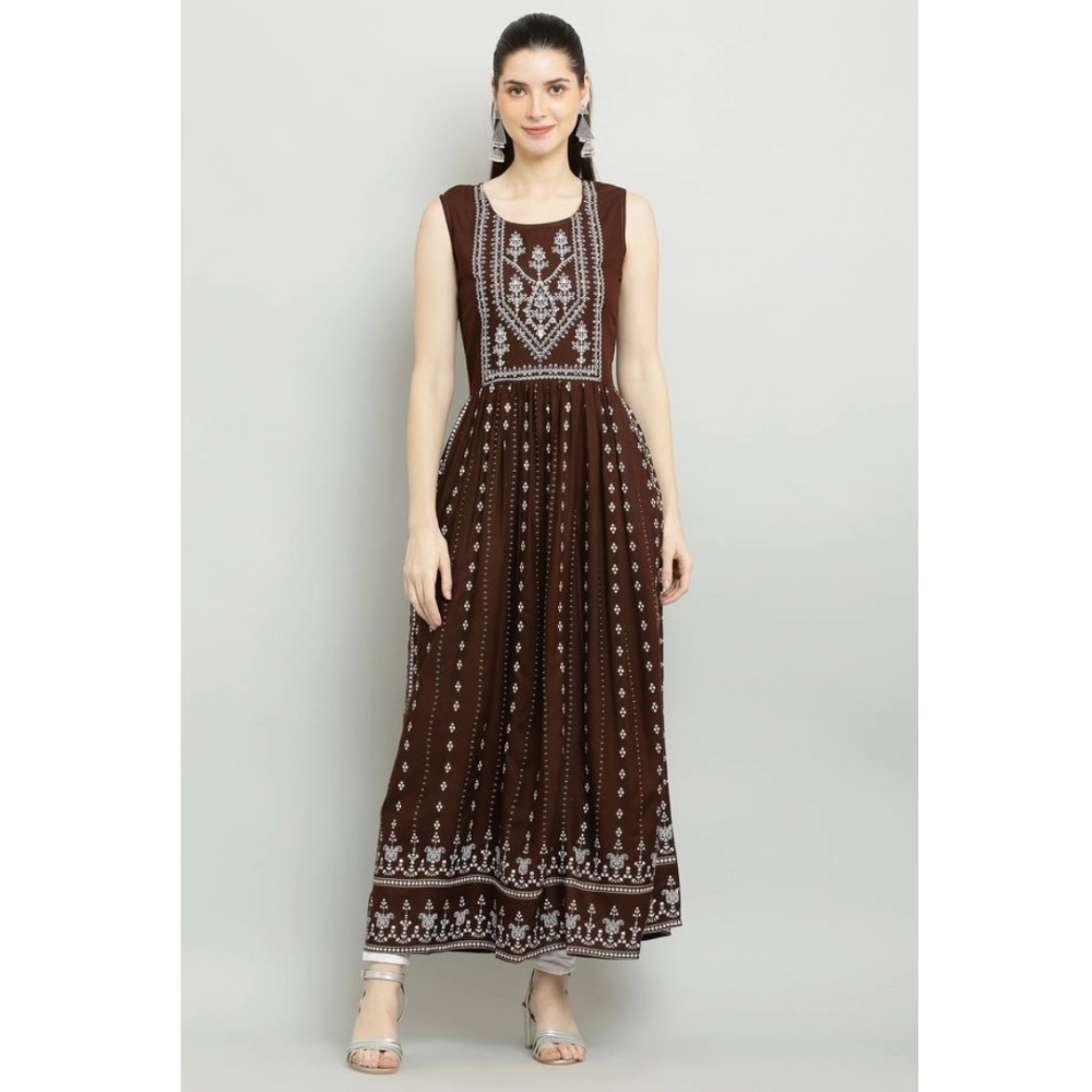 Generic Women's Casual Rayon Sleeveless Kurti (Brown) - Image 4
