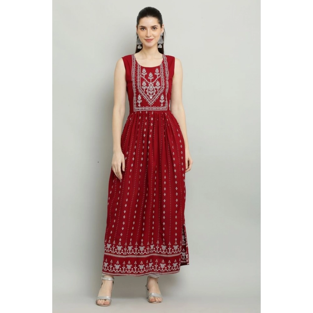 Generic Women's Casual Rayon Sleeveless Kurti (Maroon) - Image 4