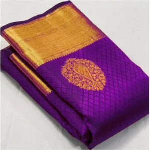 Generic Women's Soft Lichi Silk Printed Saree With Unstitched Blouse 5.5Mtr (Purple)