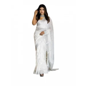 Generic Women's Soft Lichi Silk Printed Saree With Unstitched Blouse 5.5Mtr (White)