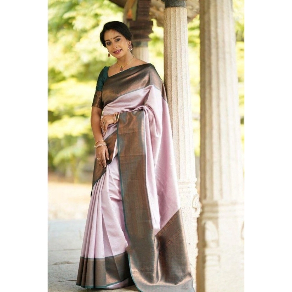 Generic Women's Soft Lichi Silk Printed Saree With Unstitched Blouse 5.5Mtr (Light-Pink) - Image 2