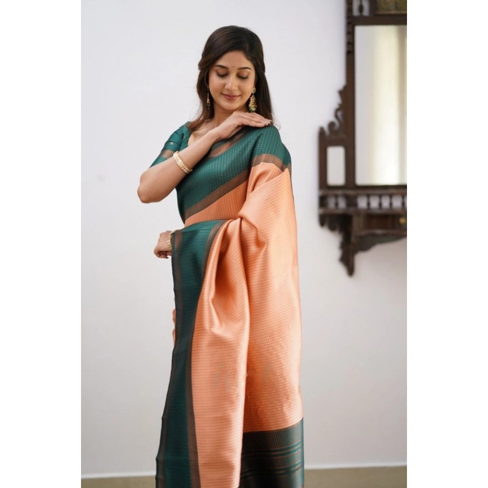 Generic Women's Soft Lichi Silk Printed Saree With Unstitched Blouse 5.5Mtr (Orange) - Image 2