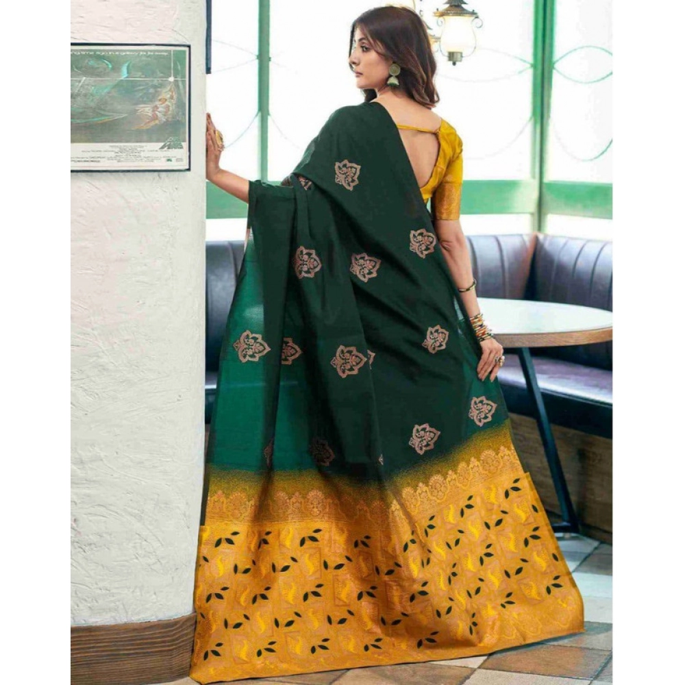 Generic Women's Soft Lichi Silk Printed Saree With Unstitched Blouse 5.5Mtr (Green) - Image 2
