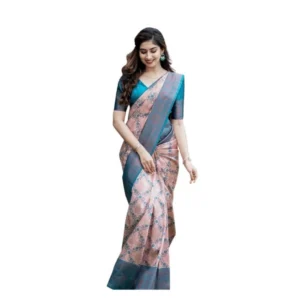 Generic Women's Soft Lichi Silk Printed Saree With Unstitched Blouse 5.5Mtr (Multicolor)