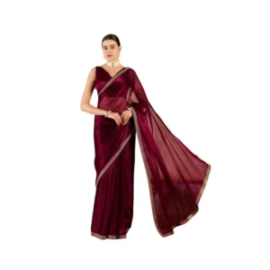 Generic Women's Jimmy Choo solid Saree With Unstitched Blouse 5.5Mtr (Wine )