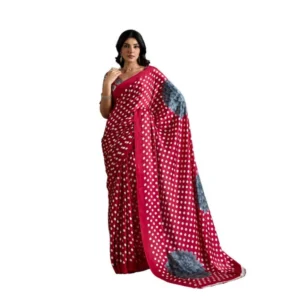 Generic Women's Satin Crepe Printed Saree With Unstitched Blouse 5.5Mtr (Red)