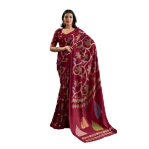 Generic Women's Satin Crepe Printed Saree With Unstitched Blouse 5.5Mtr (Maroon)