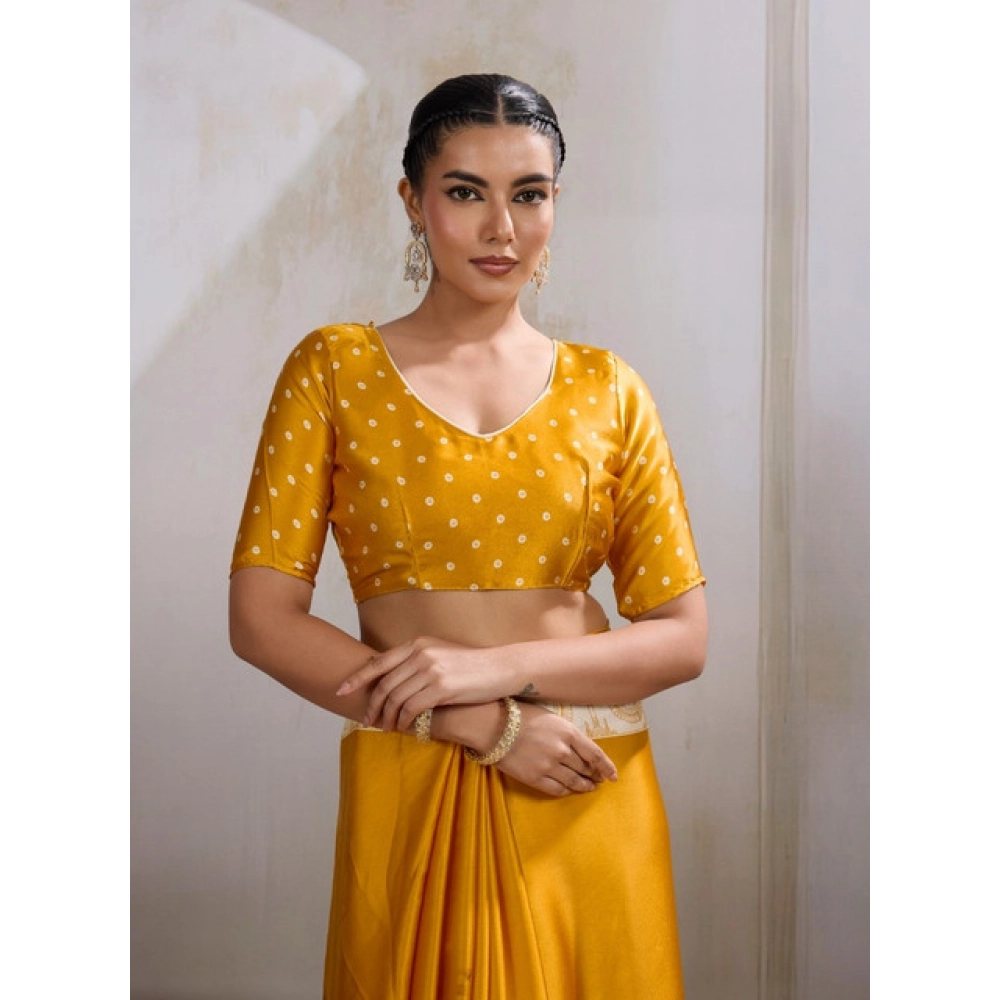 Generic Women's Satin Crepe Printed Saree With Unstitched Blouse 5.5Mtr (Mustard) - Image 2