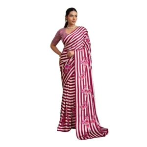 Generic Women's Satin Crepe Printed Saree With Unstitched Blouse 5.5Mtr (Maroon)