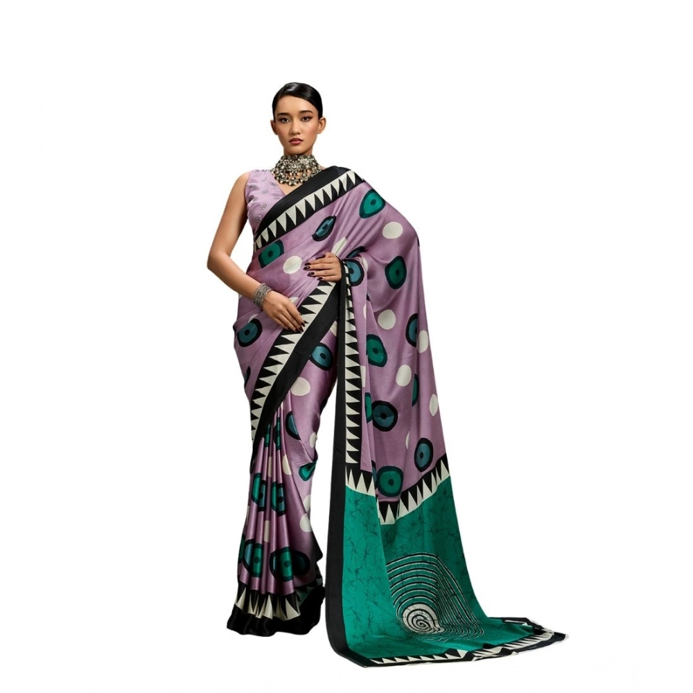 Generic Women's Satin Crepe Printed Saree With Unstitched Blouse 5.5Mtr (Multicolor)
