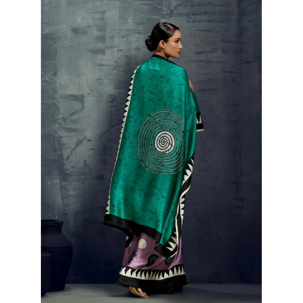 Generic Women's Satin Crepe Printed Saree With Unstitched Blouse 5.5Mtr (Multicolor) - Image 4