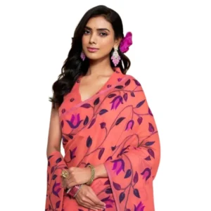 Generic Women's Georgette Printed Saree With Unstitched Blouse 5.5Mtr (Peach)