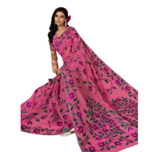 Generic Women's Georgette Printed Saree With Unstitched Blouse 5.5Mtr (Pink)
