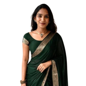 Generic Women's Vichitra Silk Printed Saree With Unstitched Blouse 5.5Mtr (Green)