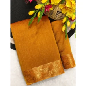 Generic Women's Vichitra Silk Printed Saree With Unstitched Blouse 5.5Mtr (Mustard)