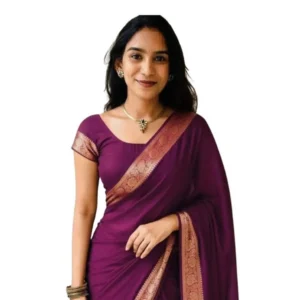 Generic Women's Vichitra Silk Printed Saree With Unstitched Blouse 5.5Mtr (Wine)