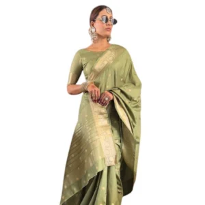 Generic Women's Satin Printed Saree With Unstitched Blouse 5.5Mtr (Green)